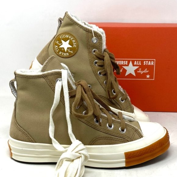 Converse Chuck 70 Sneakers High Casual Women Faux Fur Canvas Suede Khaki A04410C - Picture 1 of 11